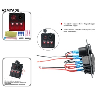 azmyade - panel de interruptor basculante de compatibilidad amplia, 3 pandillas de aluminio, con cargador usb, toma de corriente para automóvil