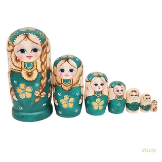 discip 7pcs verde ruso Nesting muñecas de madera matrioska juguetes para niños niños navidad casa decoración de la habitación de Halloween deseando regalo