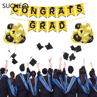 Suchen cintas decoraciones de graduación globos negros y dorados suministros de fiesta 2021 decoración de tartas decoración de la universidad graduación fiesta 2021 globos felicitar bandera Grad