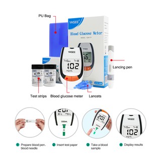 Yasee glucómetro Monitor de glucosa en sangre Monitor de azúcar conjunto medidor de glucosa+50 tiras de prueba+50 lancetas kit de prueba de azúcar en sangre (5)
