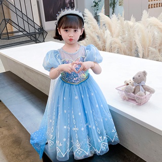 Niños niñas Frozen Elsa princesa manga corta vestido de princesa