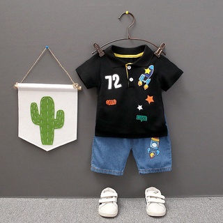 Camiseta+pantalones cortos 2pcs ropa de niños conjunto de niños moda algodón blusa camisa corta Polo Tops cuello redondo (1)