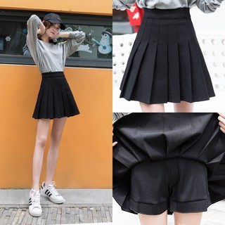 Falda corta falda plisada primavera y verano falda negra de cintura alta verano (4)