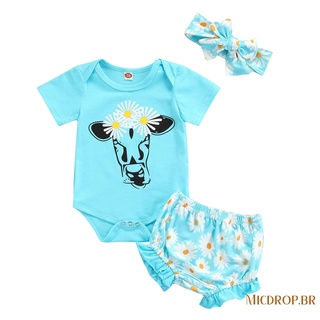 micdrop-baby daisy print conjunto de ropa, niñas de manga corta o-cuello mameluco + pantalones cortos