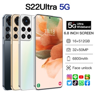 6.8 Pulgadas S22 Ultra 5G Smartphone Desbloquear Android 11.0 1
