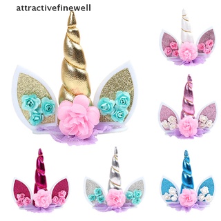 afmx unicornio decoración para tartas de cumpleaños lindo cuerno orejas flor fiesta adorno prop gloria