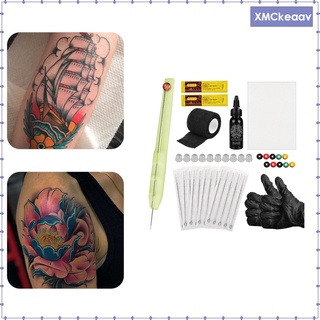 [Ready Stock] DIY Kit de lpiz de mano para tatuar con 25 agujas para vendaje, arandelas para copa de Color, suministros para artista, (1)