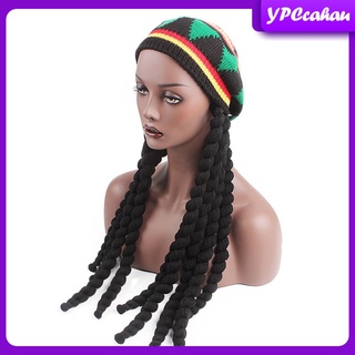 Rasta Dreadlocks Hat Wig with Tam - Reggae Knit Slouchy Beret Jamaican Crocheted Beanie Hippie Knitted Stretchy Long