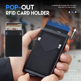 Pop out RFID titular de la tarjeta Slim aluminio cartera elasticidad trasera bolsa de identificación titular de la tarjeta de crédito bloqueo de la tarjeta de identificación de viaje
