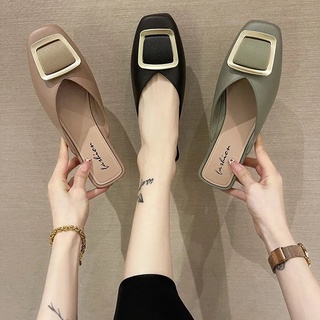 La mitad de las zapatillas de las mujeres 2022 moda de verano nuevo estilo Baotou cuadrado hebilla Casual Muller tacón plano perezoso sandalias al aire libre zapatos de las mujeres zapatillas deportivas al aire libre par zapatillas planas sandalias zapati