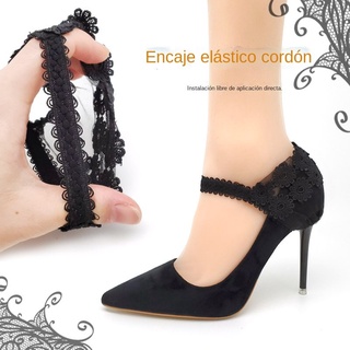 Tacones altos Anti-gota artefacto Sexy moda negro encaje flor talón cubierta zapatos fijos no talón cordones