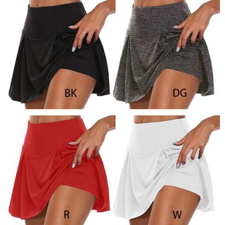 Mujer tenis Golf deporte pantalones falda 2 en 1 Color sólido Running Leggings Skort