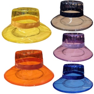 san mujeres hombres verano pvc transparente cubo sombrero brillante jalea color sólido ala ancha transpirable impermeable pescador lluvia sombrero