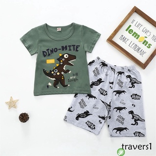 llx-kids boys pijama conjunto de manga corta de dibujos animados dinosaurio impresión camiseta+pantalones cortos conjunto