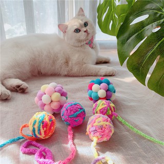 Coreano ins viento colorido gato juguete con campanas hilo bola fieltro bola gato garra suministros divertido gato bola