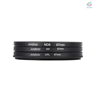 Fy Andoer 67mm UV+CPL+ND8 Kit de filtro Circular polarizador Circular filtro ND8 filtro de densidad Neutral con bolsa para cámara Nikon Canon Pentax Sony DSLR