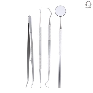 4 piezas de acero inoxidable instrumentos dentales boca espejo sonda raspador pinzas de higiene de los dientes kit de cuidado oral