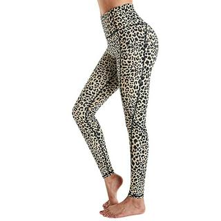 Women Yoga Pants Pockets Leopard Print High Waist Workout Leggings Running Pants (2)