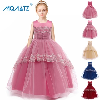 Mqatz 2021 Formal largo vestido de dama de honor vestidos de niños para niñas niños multicapa malla elegante fiesta y vestido de novia niña noche 4-12 años