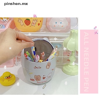 PINSHEN Desktop with Lid Trash Can Mini Cute Bear Trash Bin Storage Box with Flip Top .