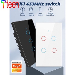 tteen 1/2/3/4 gang TUYA WiFi + 433MHZ Interruptor Táctil Inteligente Luz De Hogar Botón De Pared Para Alexa Y Google Home Assistant US Standard