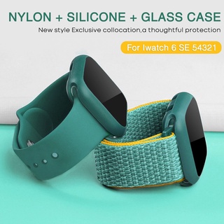 Funda de vidrio+correa de silicona Apple Watch Band 38 mm 42 mm 44 mm 40 mm iwatch correa de Nylon serie 6/SE/5/4/3/2/1