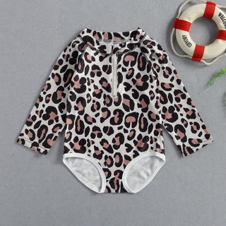 Traje de baño infantil, manga larga leopardo estampado body de una sola pieza traje para (9)