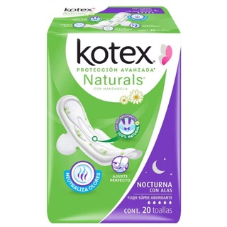 Kotex Naturals Nocturnas Con Alas, 20 Piezas toalla íntima femenina