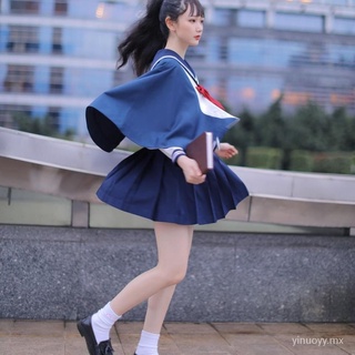 【Traje de tres piezas】Camisa blanca de manga larga+CAPA+Falda plisada primavera y otoño estilo japonés UniversidadjkUniforme traje de moda (1)