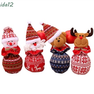 IDA12 Dibujos animados Bolsa con cordón Partido Decoración navideña Bolsa de dulces Festival Portátil Monigote de nieve Ornamento Navidad Papá Noel Bolsa de regalo