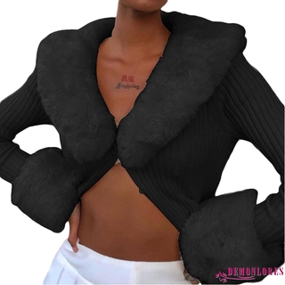 DEMQ-abrigo de otoño para mujer, parte superior de tejer, ropa de fiesta suelta cálida manga larga botones de Color sólido ropa (3)