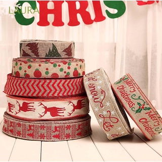LAURA Bricolaje Cinta de embalaje Hecho a mano Decoración navideña Arco para envolver regalos Artesanía Para el embalaje de la caja de la torta de los regalos Vistoso Lino Navidad Accesorios de fiesta