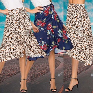 mujer moda casual leopardo impreso falda split volantes falda