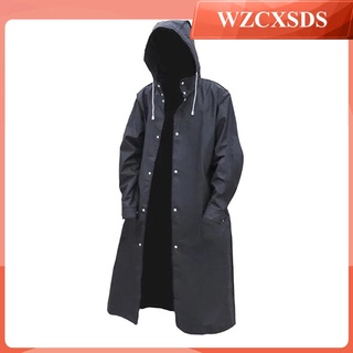Men Women Long Raincoat Waterproof Reusable Rain Poncho with Hood Hiking Fishing Long Sleeve Rain Jacket with Button (6)