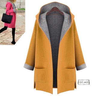 Chamarra de punto de invierno para mujer, Color caramelo, Color suelto, abrigo con capucha