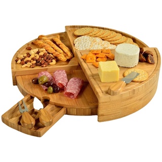Hot Bamboo Cheese Board Cheese Pizza Chopping Board round Fan-Shaped Folding Cheese Chopping Board with Knife and Fork
