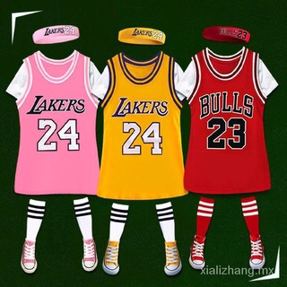[oferta especial de hoy] 1-5 años de edad niños ropa de baloncesto niñas chaleco rosa chica párrafo largo mujer bebé camiseta deportes bola vestido v4pp