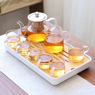 【La ceremonia del té】Juego de té de cristal japonés para el hogar, taza de té Kung Fu, pequeña mesa de té, Simple sala de estar, oficina, tetera, juego completo, bandeja de té