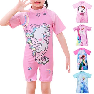 Unicorn Children Girls Short Sleeve Swimsuit Kids Cartoon Swimwear kanak-kanak Baju Renang