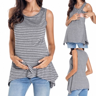 2021 verano de la moda de las mujeres embarazadas ropa de maternidad raya tanques Top sin mangas enfermería Tops mamá lactancia chaleco T-shirt Top