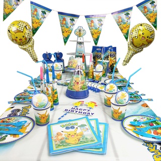Pokémon Pikachu Monster Decoration Set Tablecloth Spoon Hat Action Figures Anime Characters Set Kids Birthday Party Decoration (4)