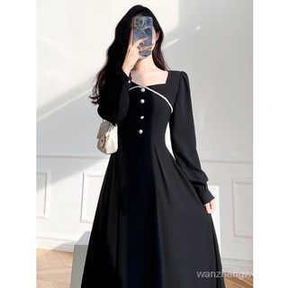 YYFS👗Vestido de alta calidad para mujeres otoño nuevos estudiantes adelgazamiento elegante vestido negro para mujeres