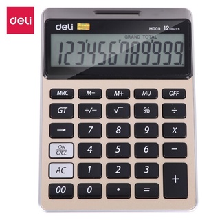 Deli 12-digit calculator, metal plate, high-quality control board, durable, battery + solar dual power drive