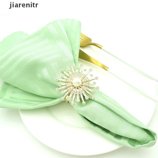 [jiarenitr] Sunflower Exquisite High-end Rhinestone Pearl Napkin Ring Party Dining Table Dec .