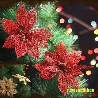 [K] 6" Glitter hueco boda fiesta decoración de navidad flores árbol de navidad decoraciones (5)