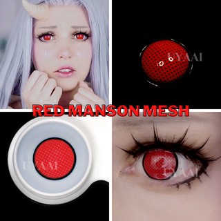 UYAAI 2 unids/par de malla serie lentes de contacto de color Cosplay cosméticos para ojos contacto rojo blanco lentes Anime Lentillas Rojas Cosplay rojo Manson malla