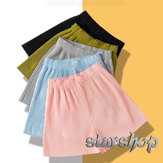 starsbr-pantalones cortos plisados de verano para mujer, cintura elástica casual, color sólido, pierna ancha (4)