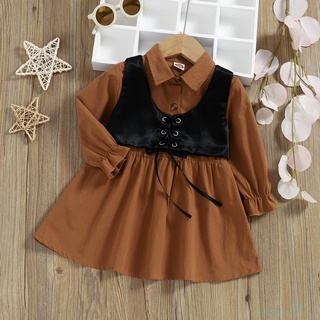 Ll5-vestido de niña pequeña y camisola moda rayas/Color sólido manga larga