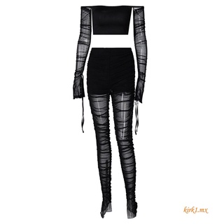 Jry₪2 Pcs Women See-through Mesh Outfits, Adults Sexy Off-the-shoulder Flare