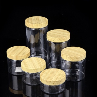 mutisko contenedor de tarro transparente vacío con tapa de madera de imitación de plástico botella de almacenamiento mx